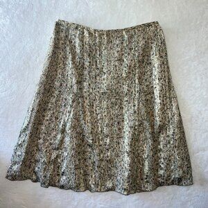 Vintage Talbots Silk Skirt Size 12 Abstract Olive Green Midi Lined Women's 90s
